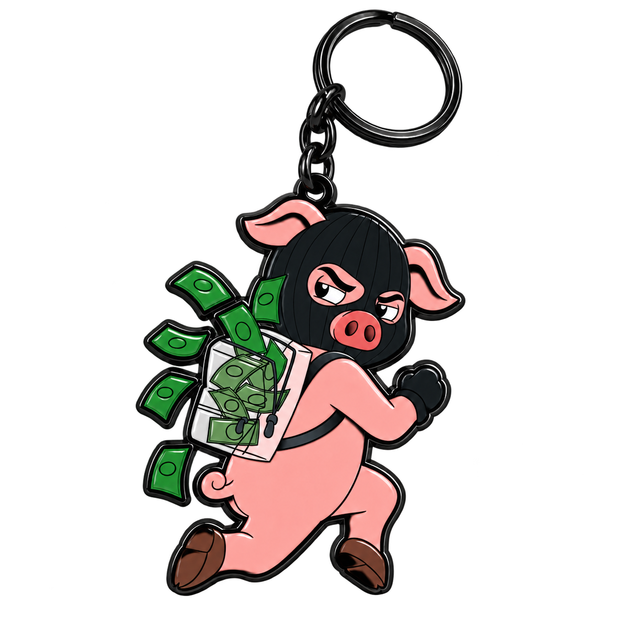 Cash Run Piggy Backs keychain with black hardware