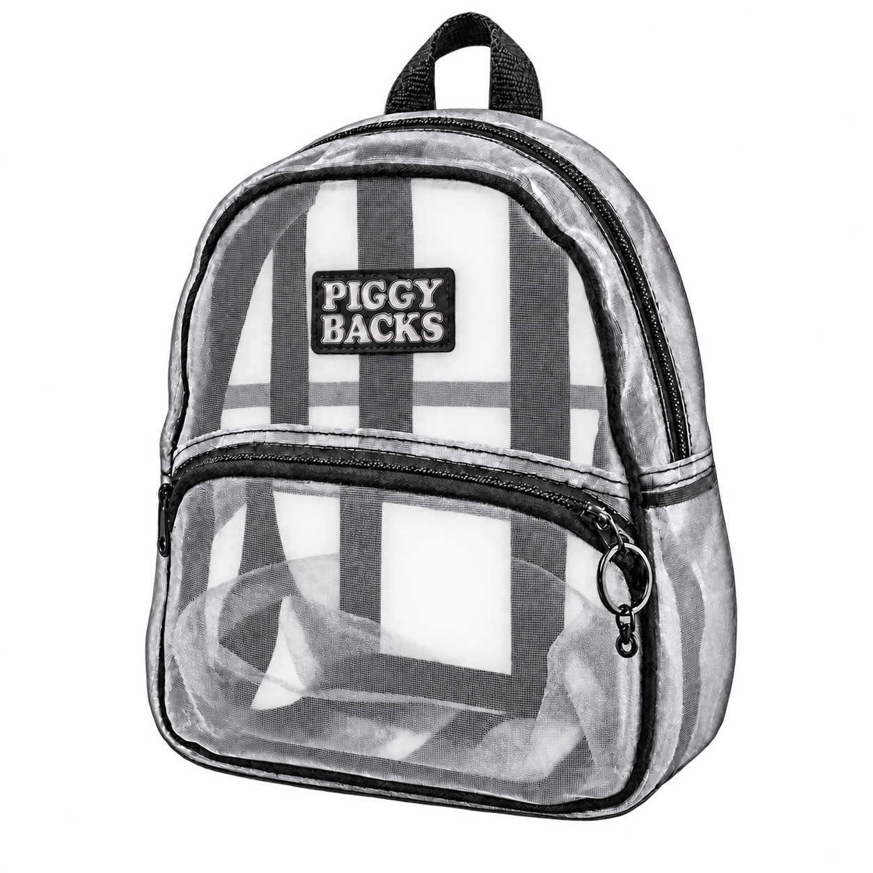 The Main Event smoky clear Piggy Backs mini backpack with flying pig charm, Silver